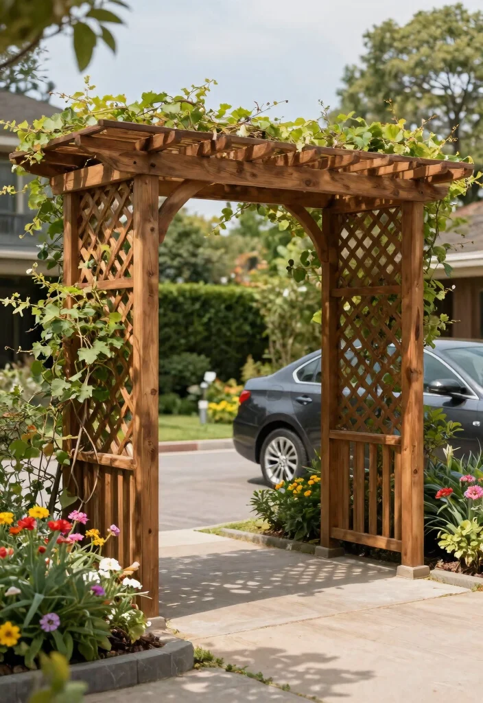 11 Practical Driveway Awning Ideas to Protect Your Car 2. Wooden Pergola Carport 0