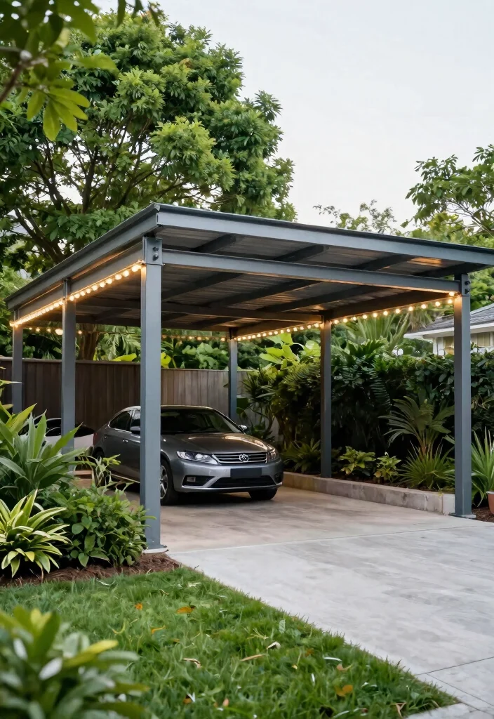11 Practical Driveway Awning Ideas to Protect Your Car 3. Metal Carport Structures 0