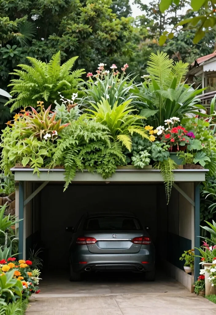 11 Practical Driveway Awning Ideas to Protect Your Car 5. Green Roof Awnings 0