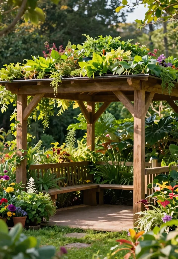 11 Practical Gazebo Carport Ideas to Protect Your Vehicle 10. Green Roof Gazebo Carport 0