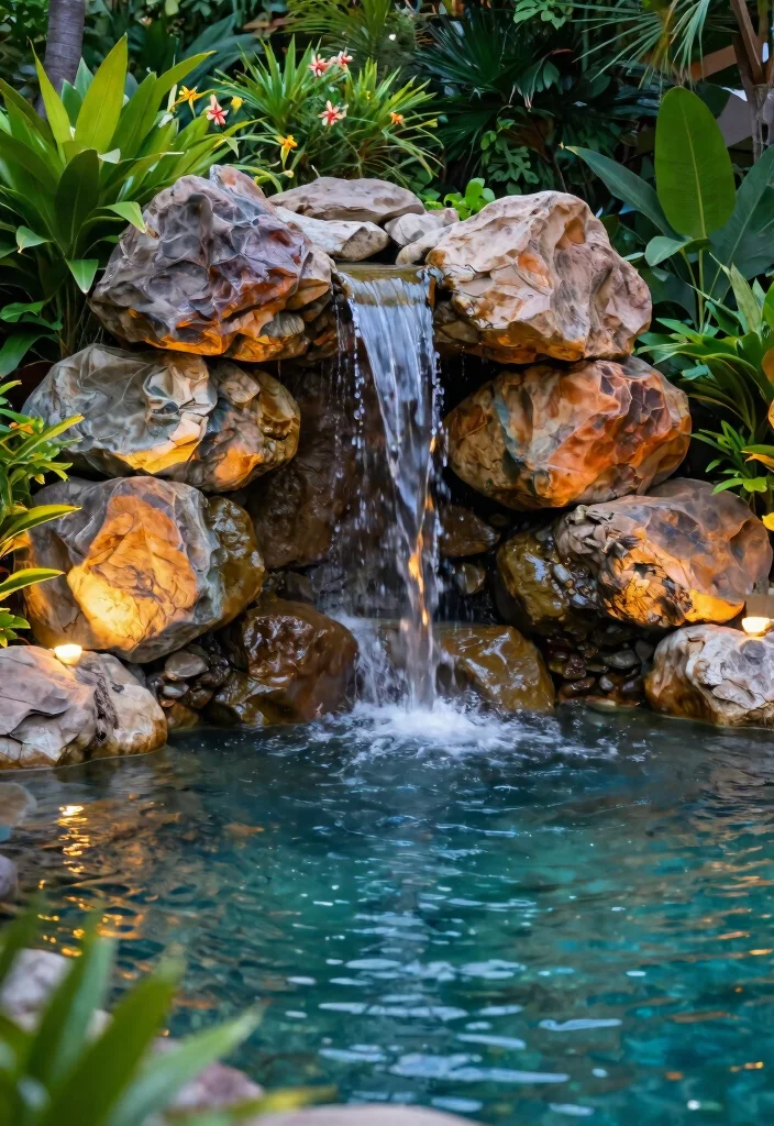 11 Relaxing Above Ground Pool Waterfall Ideas for Your Backyard Oasis 1. Natural Rock Waterfall 0