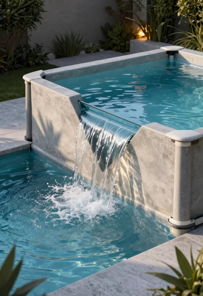 11 Relaxing Above Ground Pool Waterfall Ideas for Your Backyard Oasis 10. Geometric Waterfall 0