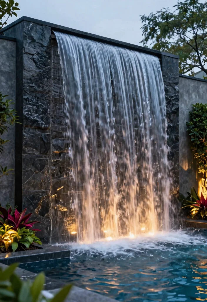 11 Relaxing Above Ground Pool Waterfall Ideas for Your Backyard Oasis 11. Vertical Wall Waterfall 0