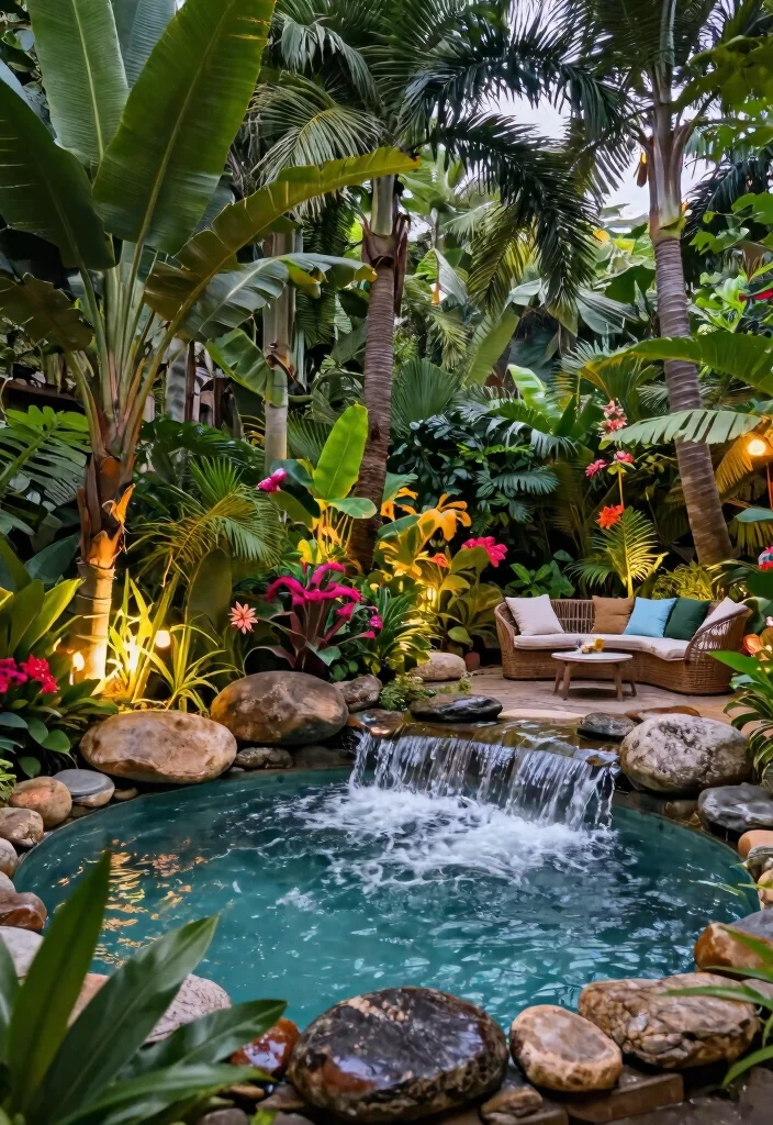 11 Relaxing Above Ground Pool Waterfall Ideas for Your Backyard Oasis 3. Tropical Paradise Waterfall 0