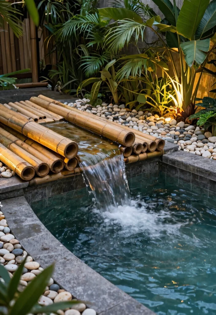 11 Relaxing Above Ground Pool Waterfall Ideas for Your Backyard Oasis 7. Bamboo Waterfall 0