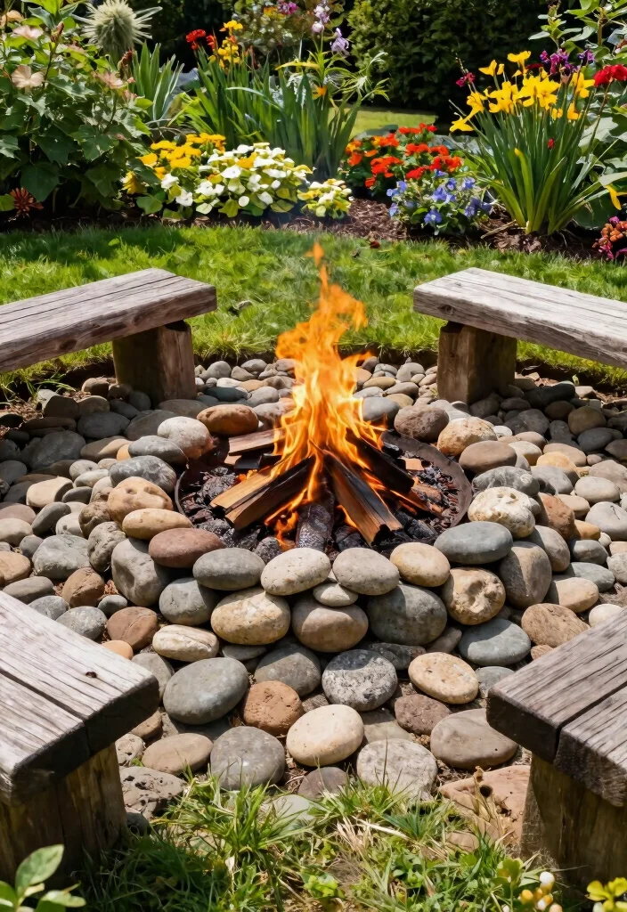 11 Safe Fire Pit Border Ideas Stone and Gravel 4. River Stones for Natural Beauty 0