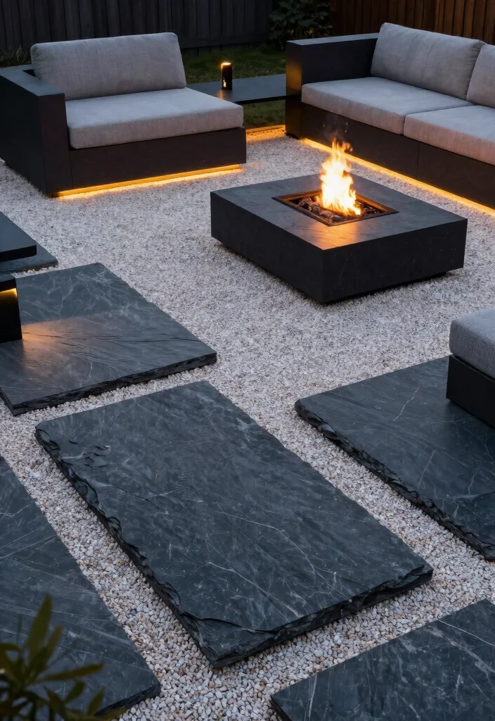 11 Safe Fire Pit Border Ideas Stone and Gravel 6. Slate Stones for Modern Elegance 0