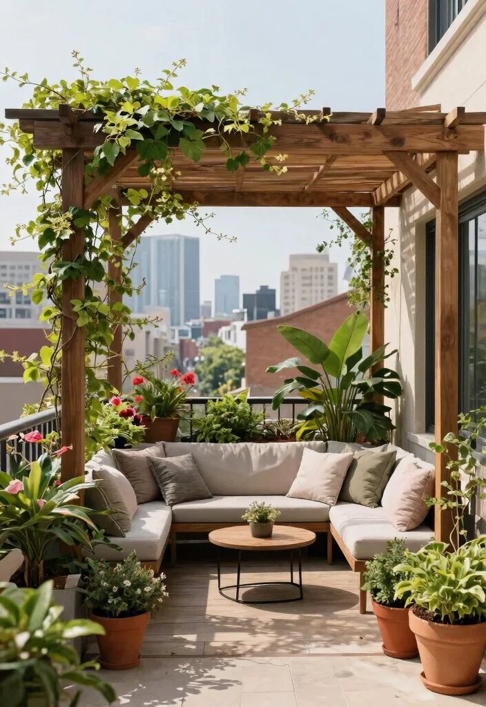 11 Smart Awning Ideas for Balcony Shade Solutions Apartments 4. Pergola Awnings For a Lush Feel 0