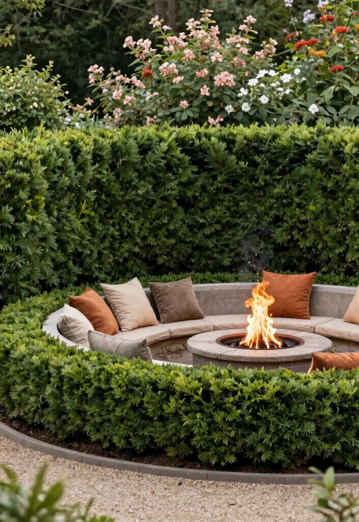 11 Smart Fire Pit Privacy Ideas for Your Cozy Secret Garden 3. Evergreen Hedges 0