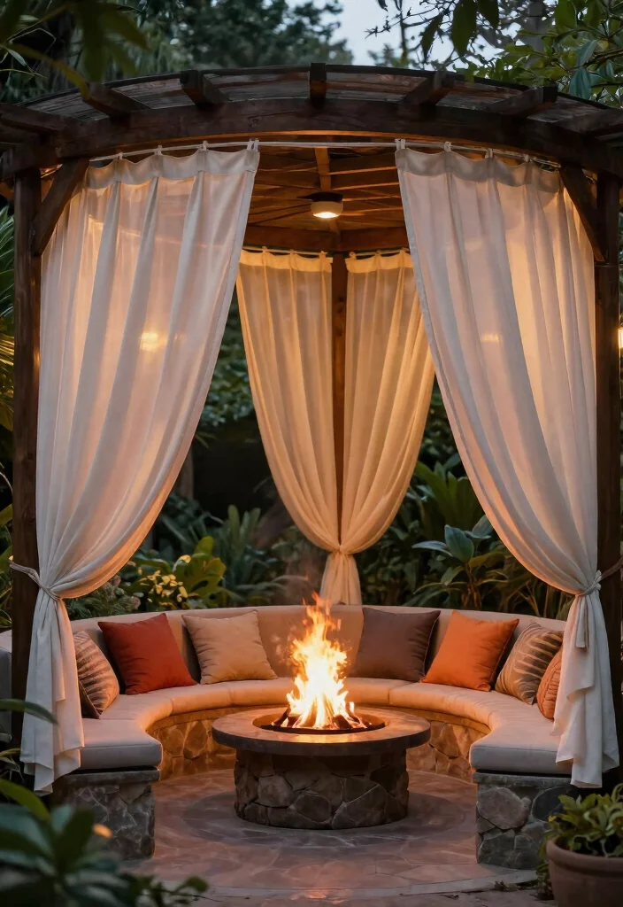 11 Smart Fire Pit Privacy Ideas for Your Cozy Secret Garden 6. Fabric Privacy Curtains 0