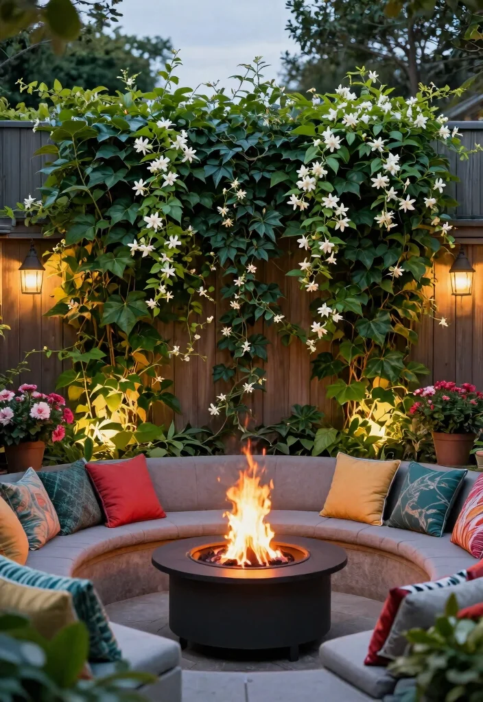 11 Smart Fire Pit Privacy Ideas for Your Cozy Secret Garden 8. Climbing Plants on Fences 0
