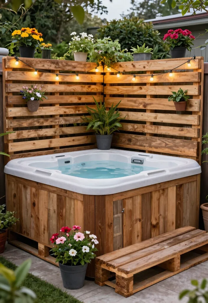 11 Smart Hot Tub Privacy Tips: DIY Cheap Solutions 8 11 Smart Hot Tub Privacy Tips DIY Cheap Solutions 8. Repurposed Pallets Rustic Charm 0