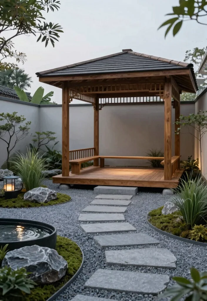 11 Stunning Above Ground Pool Deck Ideas with Gazebo 5. Zen Garden Deck with a Simple Gazebo 0