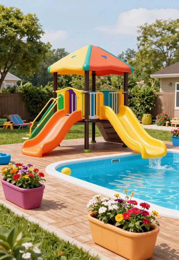 11 Stunning Above Ground Pool Deck Ideas with Gazebo 8. Family Friendly Deck with a Playful Gazebo 0