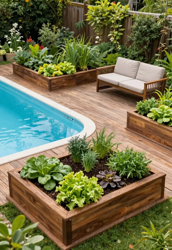 11 Stunning Above Ground Pool Deck Ideas with Gazebo 9. Eco Conscious Deck with Integrated Garden Beds 0