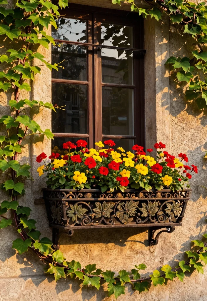 11 Timeless Iron Window Box Ideas for Classic Architecture 7. Artistic Iron Framework 0