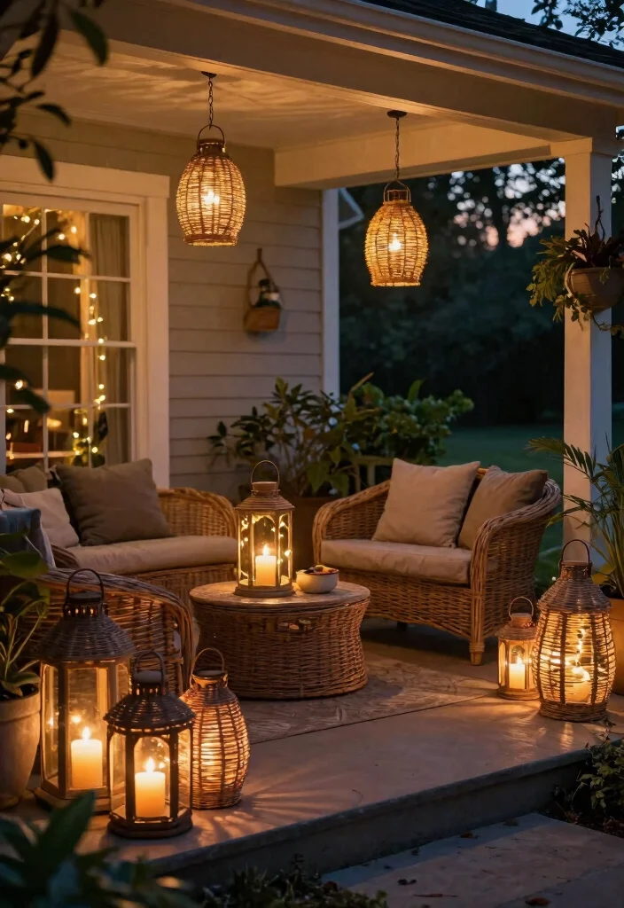 11 Timeless Wicker Patio Decor Ideas for Front Porches 10. Wicker Lanterns for Ambiance 0