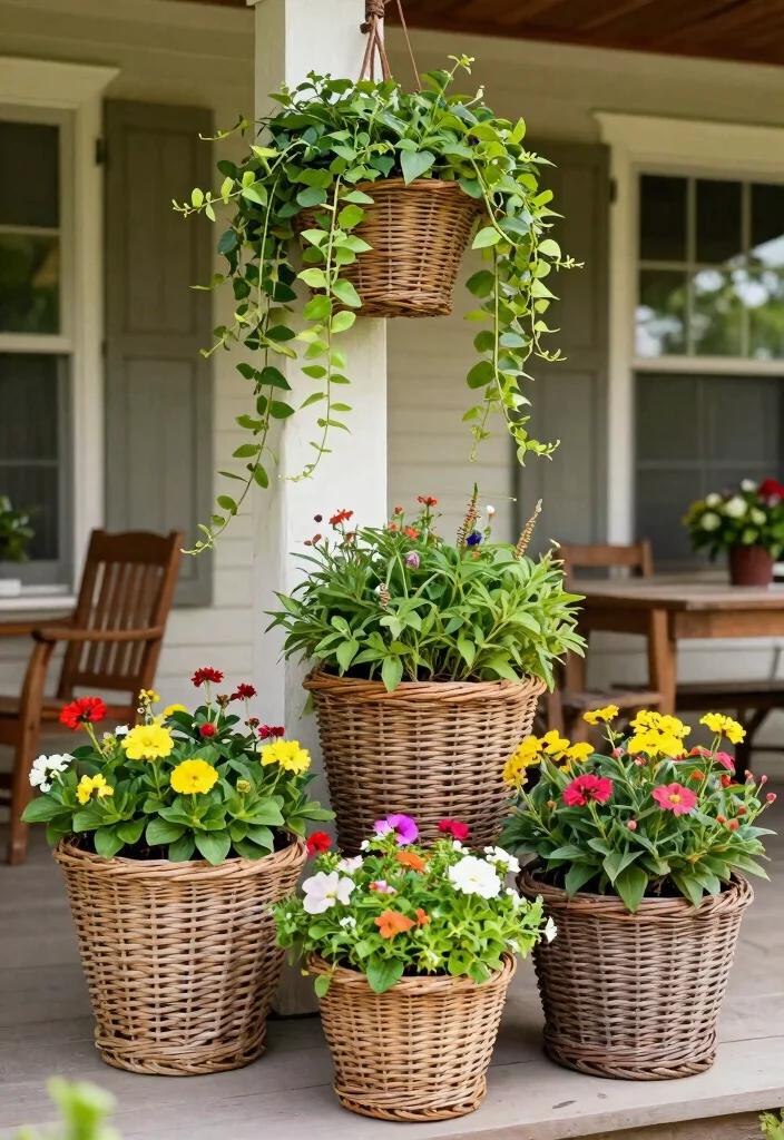11 Timeless Wicker Patio Decor Ideas for Front Porches 2. Lush Wicker Planters 0