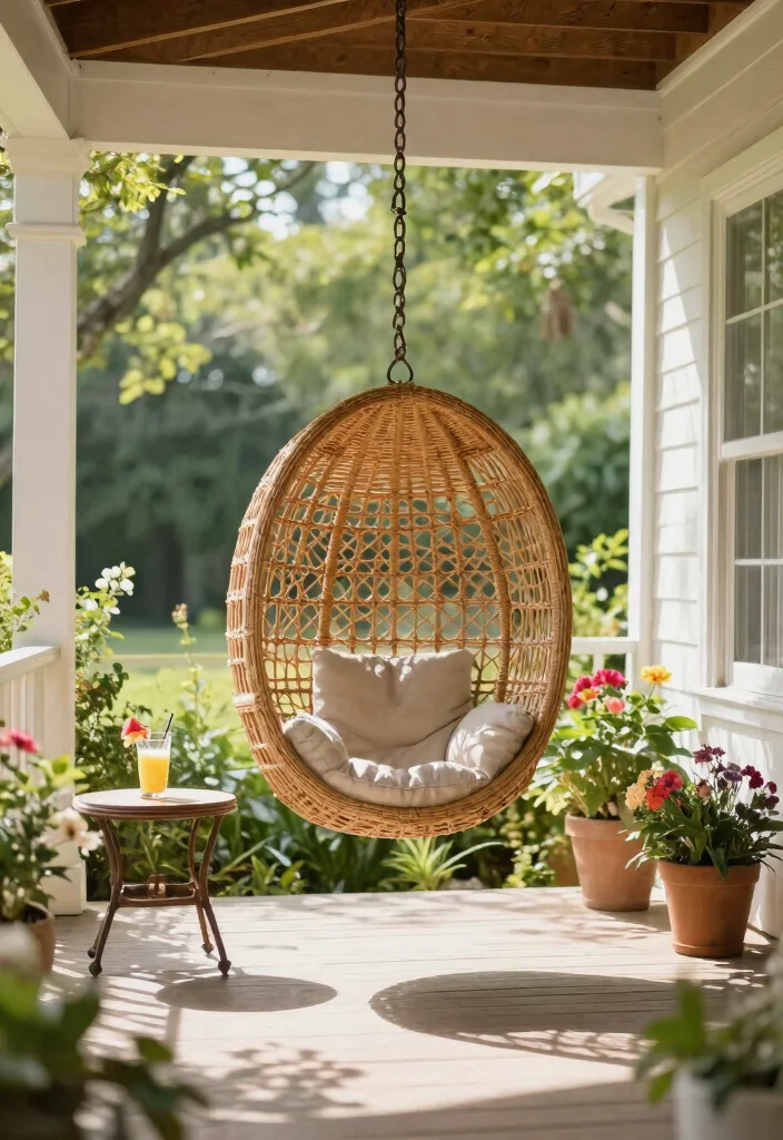 11 Timeless Wicker Patio Decor Ideas for Front Porches 7. Wicker Hanging Chairs for Fun 0