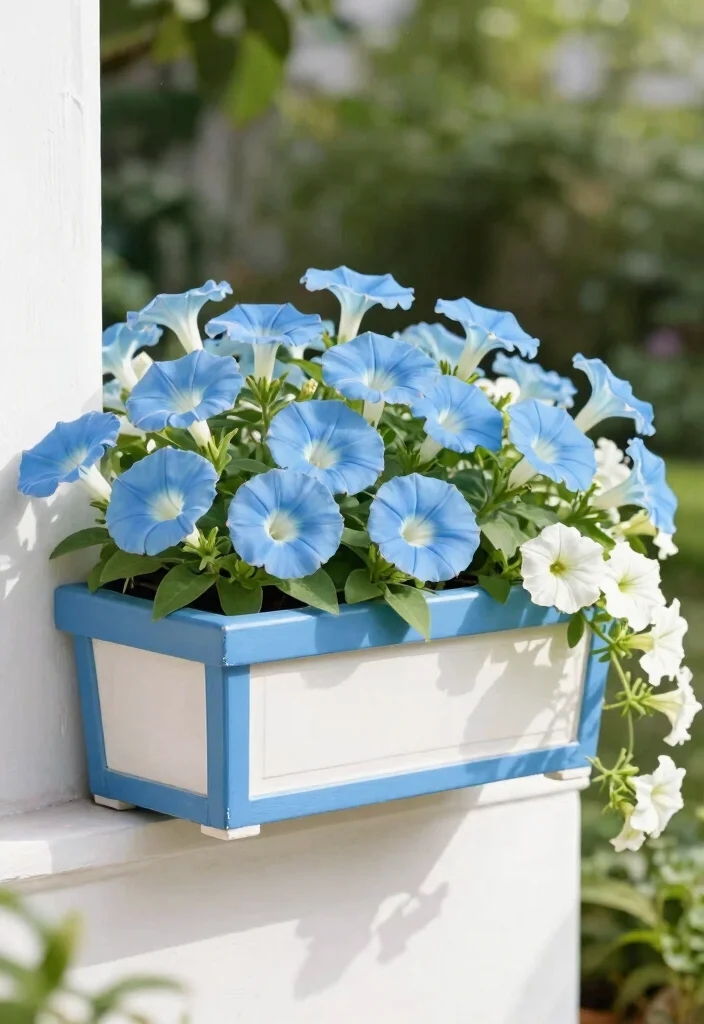 13 Beautiful Morning Glory Window Box Ideas Fast Growing 1. Classic Blue and White 0