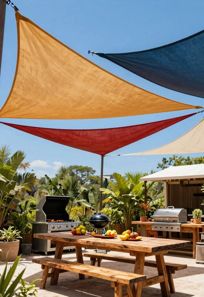 13 Best Outdoor Kitchen Canopy Ideas for Rain or Shine 6 13 Best Outdoor Kitchen Canopy Ideas for Rain or Shine 6. Shade Sails Contemporary and Functional 0