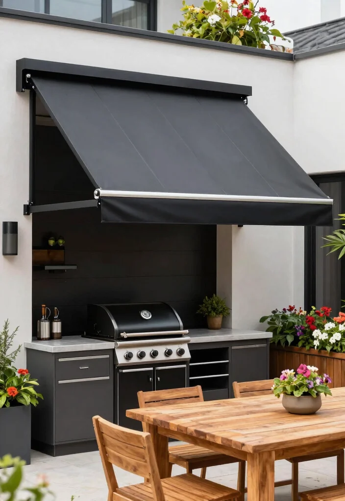 13 Best Outdoor Kitchen Canopy Ideas for Rain or Shine 8 13 Best Outdoor Kitchen Canopy Ideas for Rain or Shine 8. Metal Awnings Sleek and Modern 0