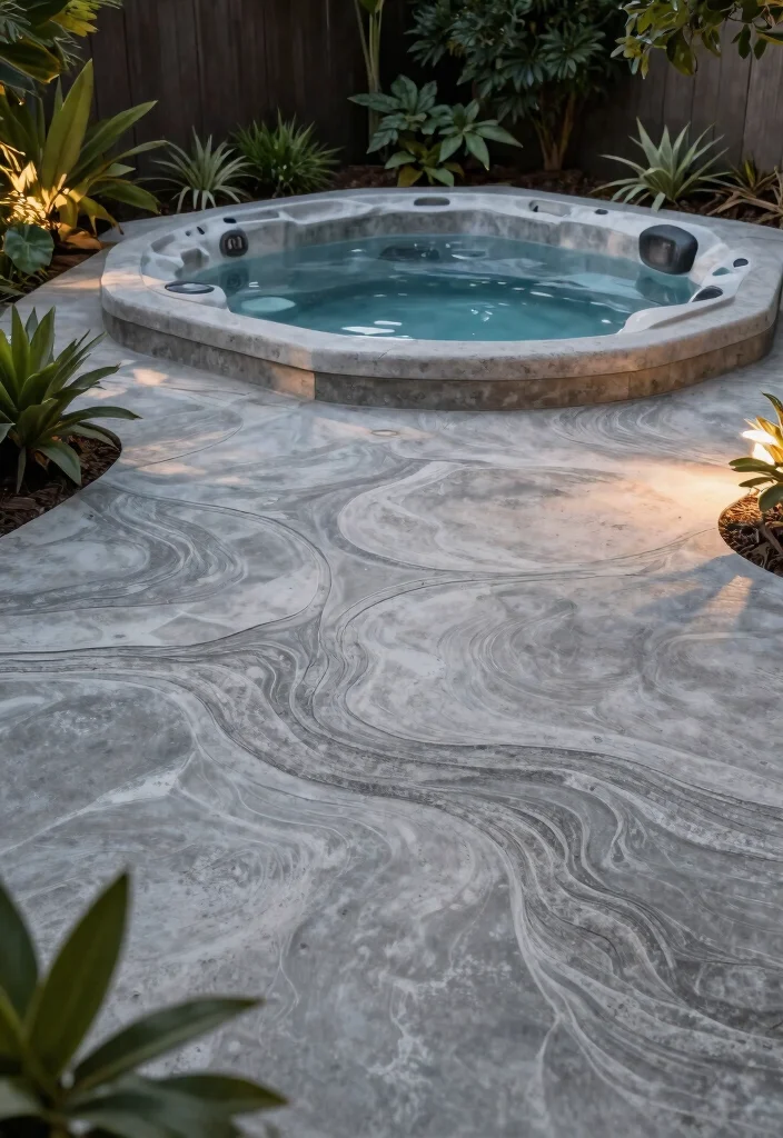 13 Best Spa Tub Flooring Ideas for Safety and Style 11. Stamped Concrete for a Custom Look 0