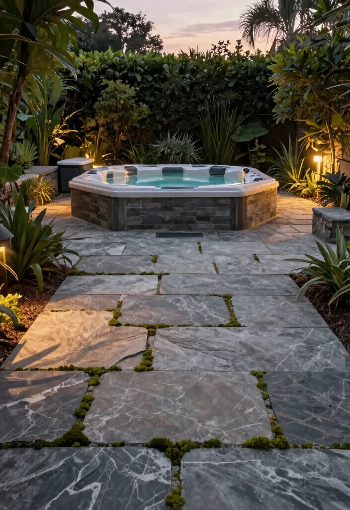 13 Best Spa Tub Flooring Ideas for Safety and Style 2. Natural Stone Pavers for Timeless Elegance 0