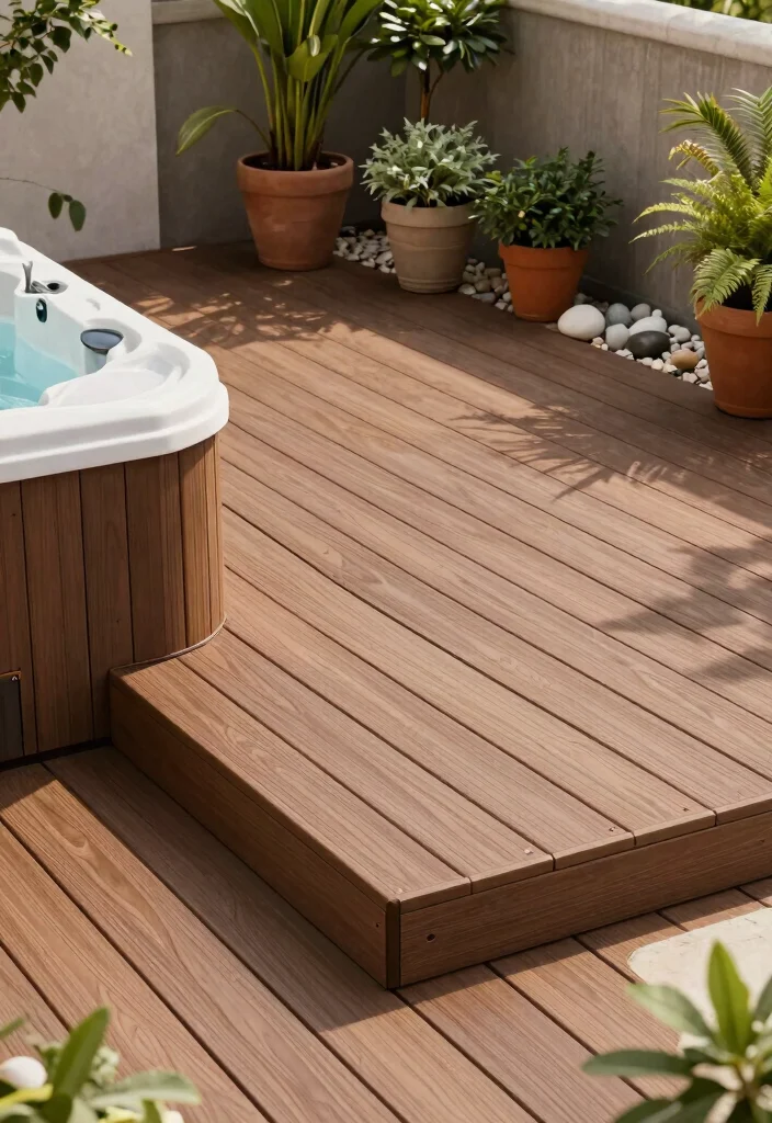 13 Best Spa Tub Flooring Ideas for Safety and Style 3. Composite Decking for Versatility 0