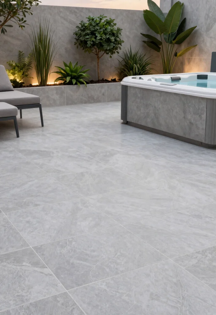 13 Best Spa Tub Flooring Ideas for Safety and Style 7. Porcelain Tiles for Modern Chic 0