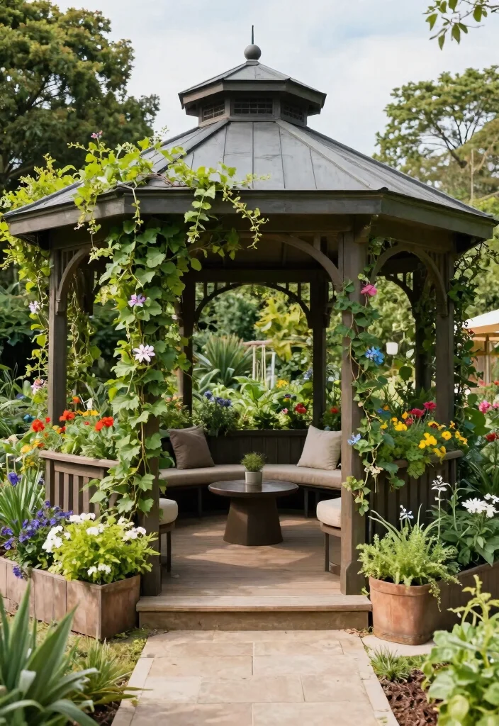 13 Classic Hexagonal Gazebo Ideas Timeless Design 10. Hexagonal Gazebo with Integrated Garden 0