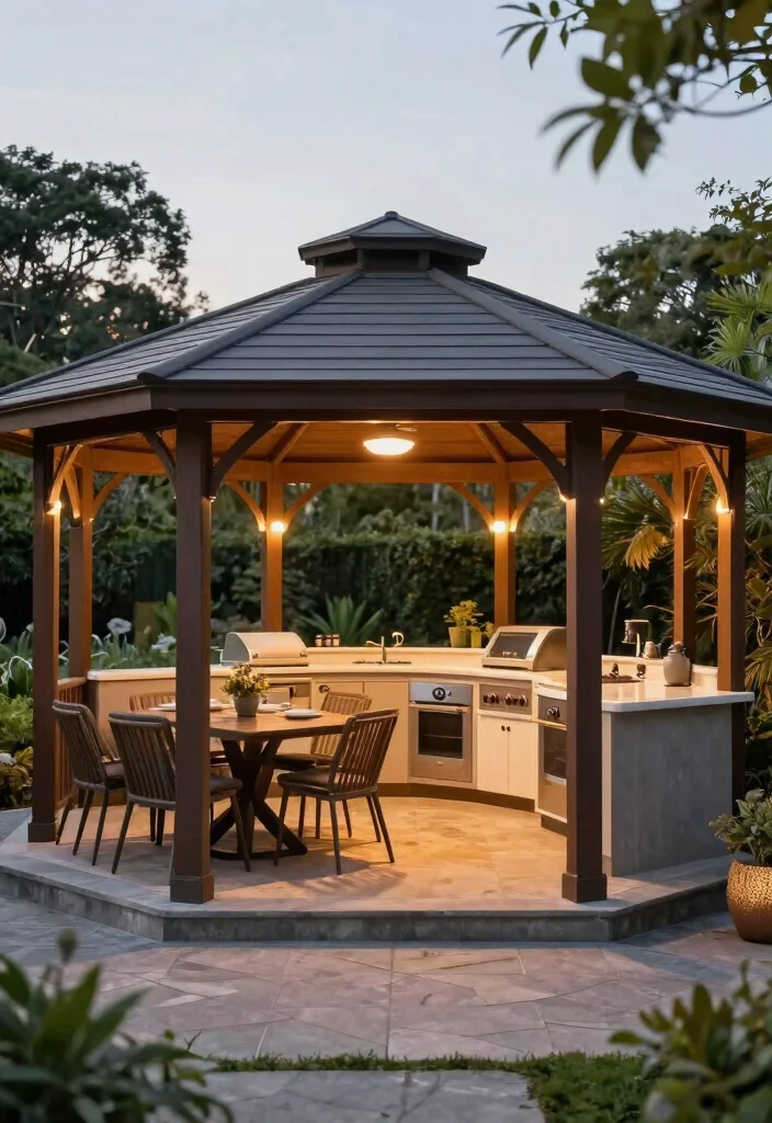 13 Classic Hexagonal Gazebo Ideas Timeless Design 11. Hexagonal Gazebo with an Outdoor Kitchen 0