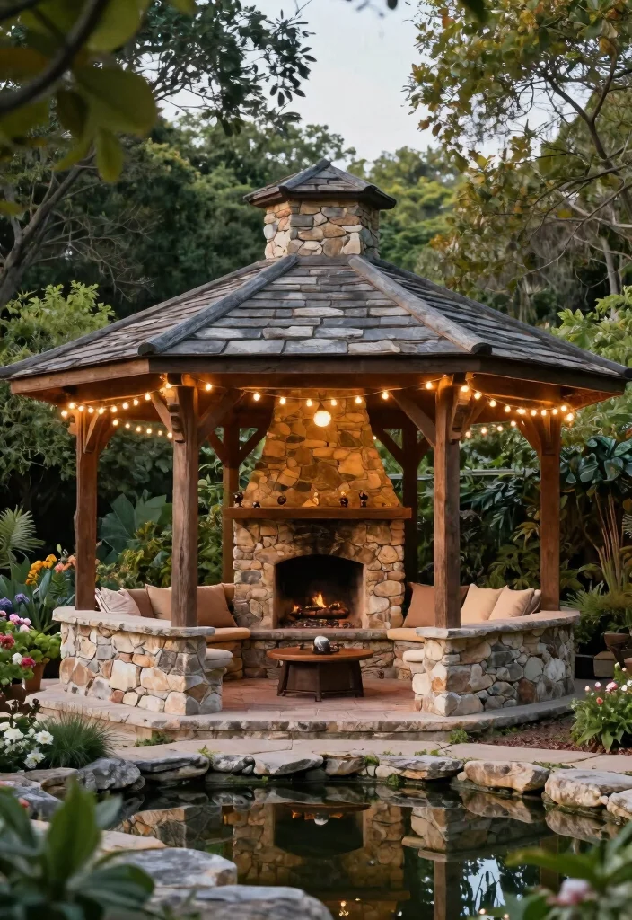 13 Classic Hexagonal Gazebo Ideas Timeless Design 4. Rustic Stone Gazebo 0