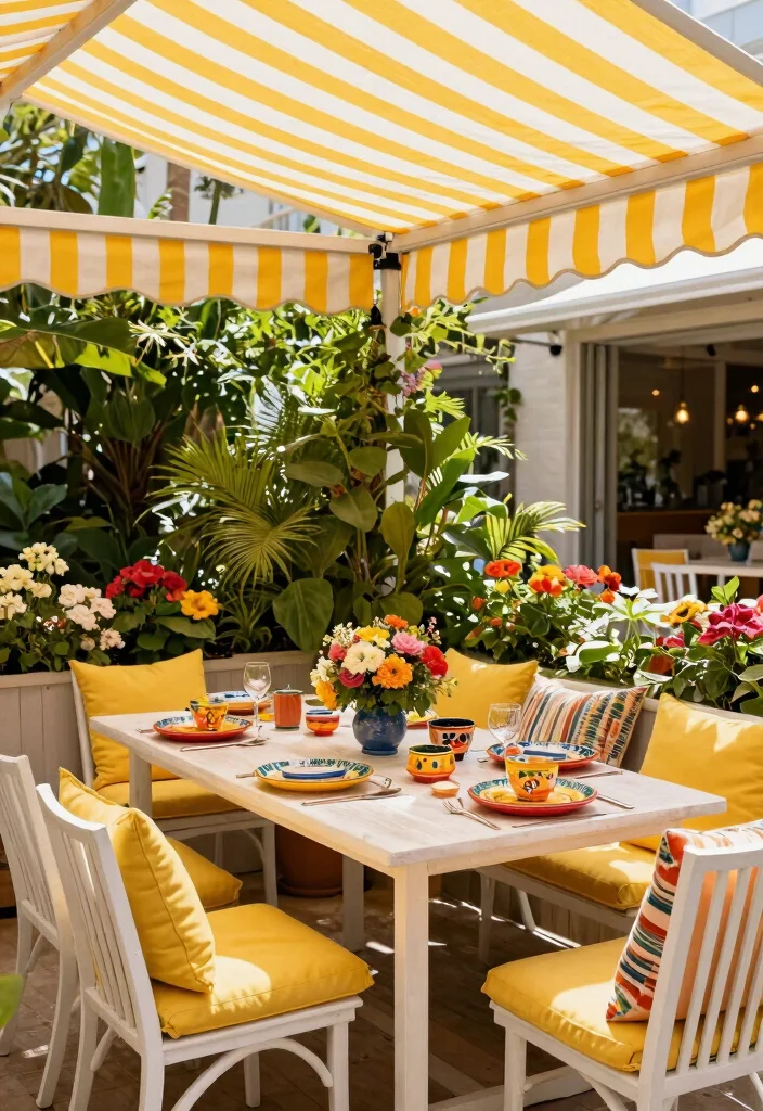 13 Classic Striped Awning Ideas for a French Cafe Vibe 3. Cheerful Yellow and White 0