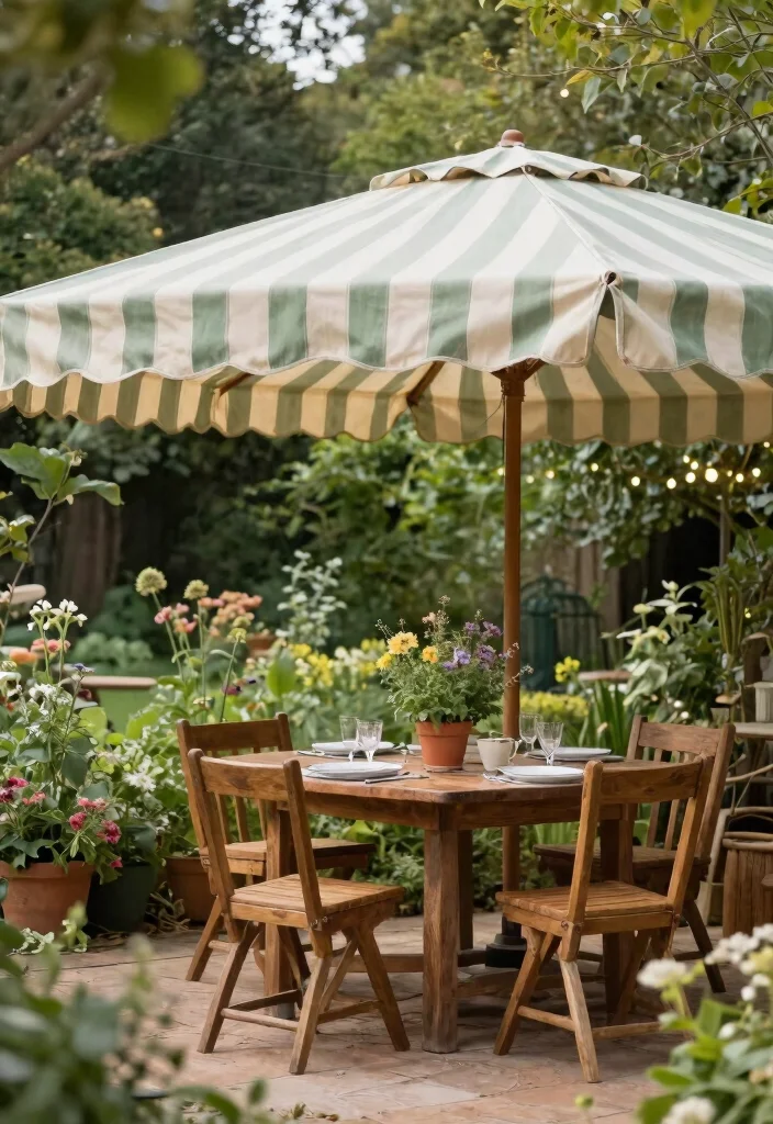 13 Classic Striped Awning Ideas for a French Cafe Vibe 5. Rustic Sage Green and Cream 0