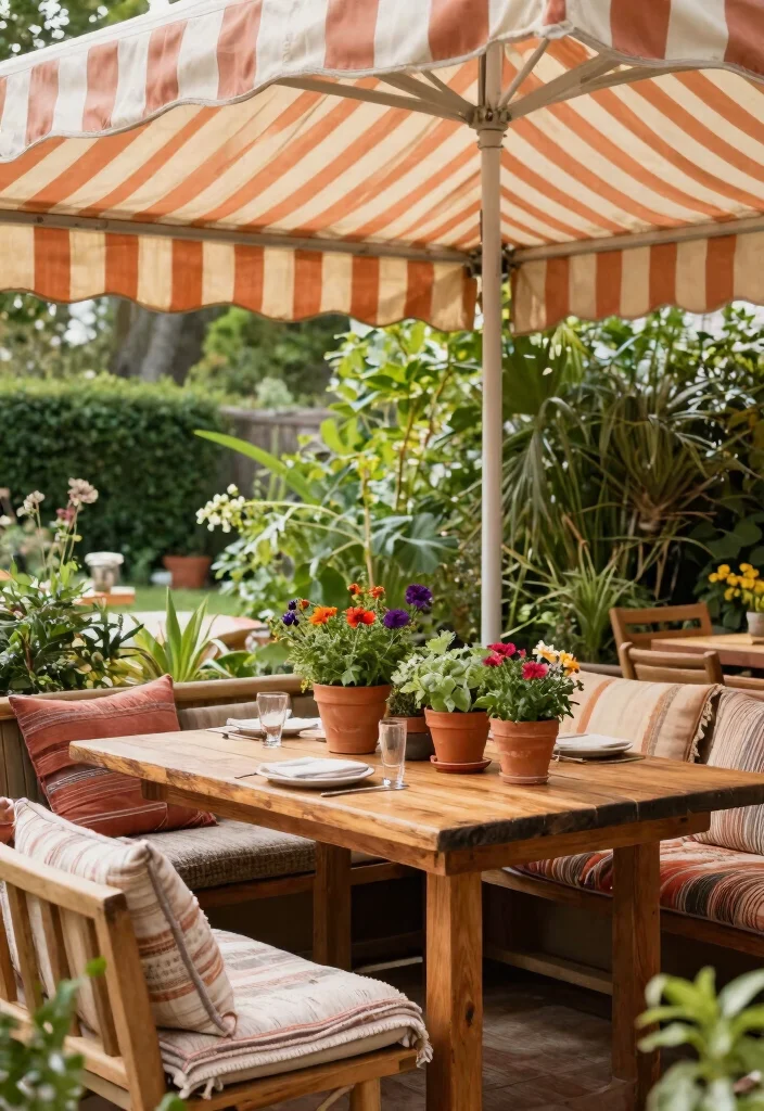 13 Classic Striped Awning Ideas for a French Cafe Vibe 8. Rustic Terracotta and Cream 0