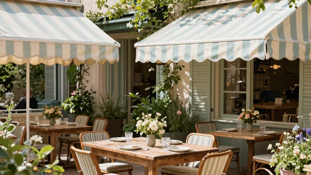 13 Classic Striped Awning Ideas for a French Cafe Vibe