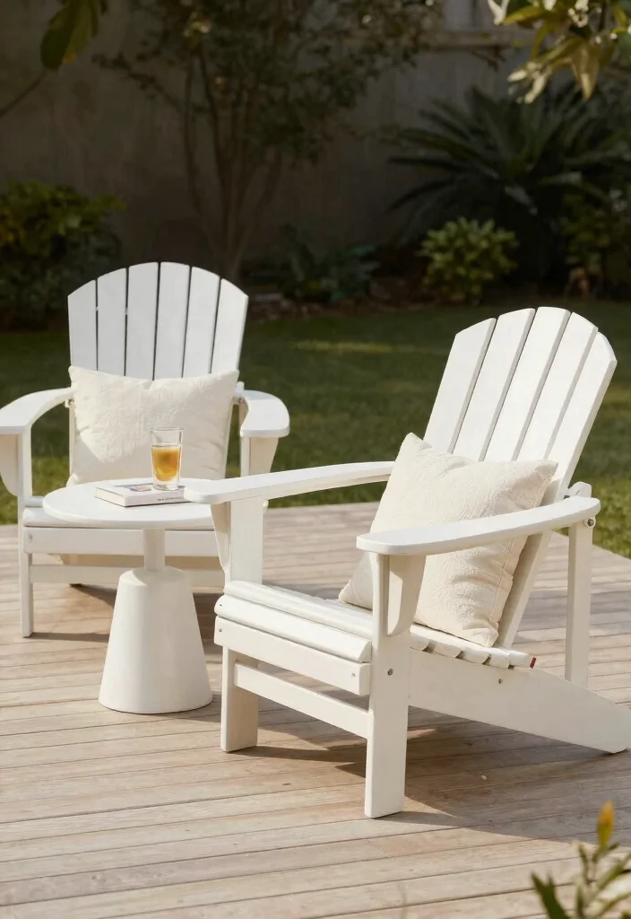 13 Clean White Patio Decor Ideas Minimalist Oasis 1. White Adirondack Chairs for Relaxation 0