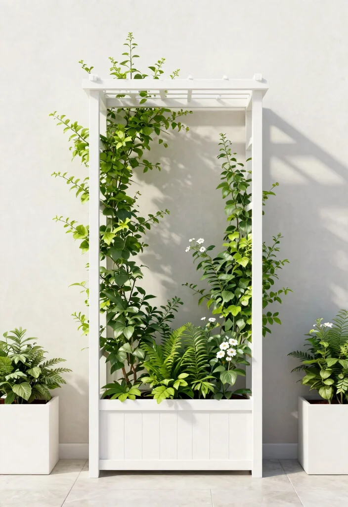 13 Clean White Patio Decor Ideas Minimalist Oasis 10. White Trellis for Vertical Gardens 0