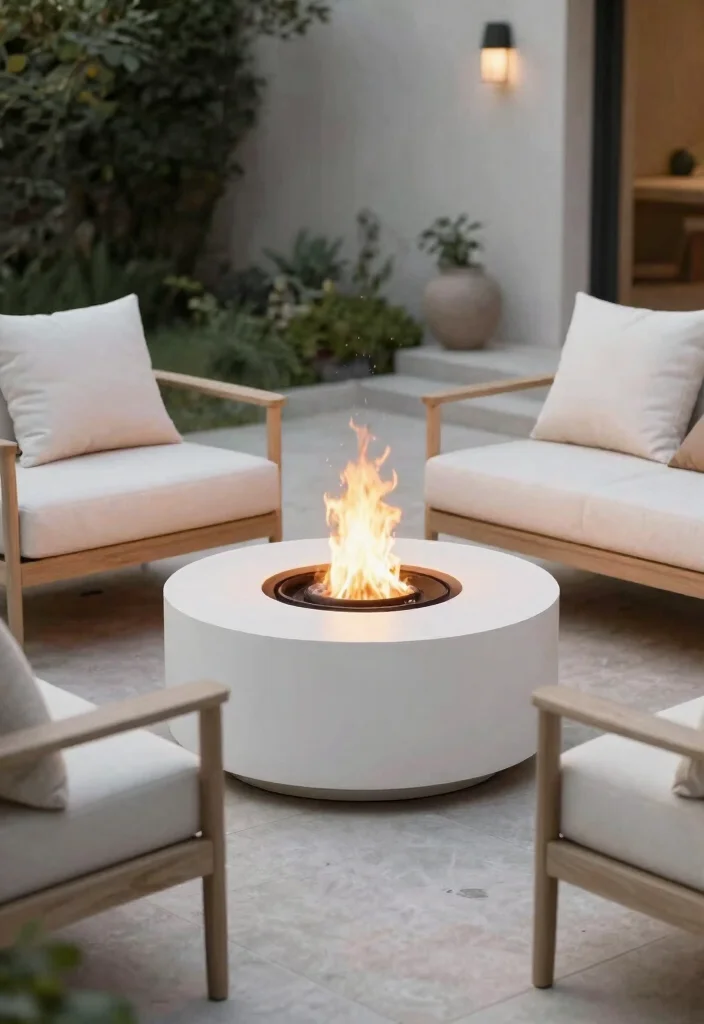 13 Clean White Patio Decor Ideas Minimalist Oasis 11. White Fire Pit for Cozy Evenings 0