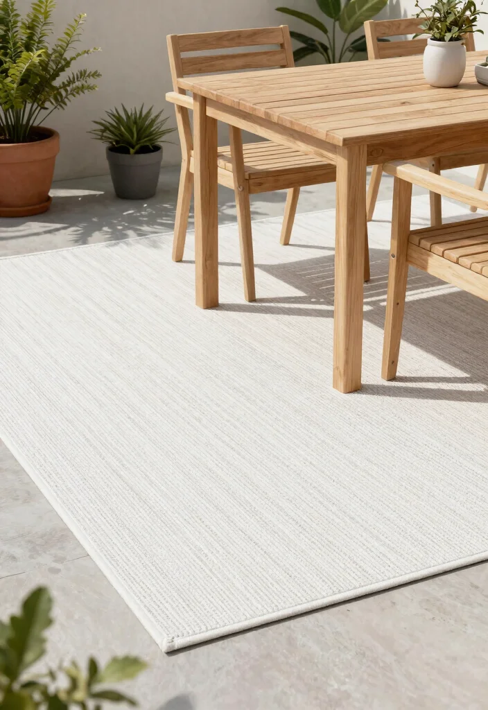 13 Clean White Patio Decor Ideas Minimalist Oasis 2. Elegant White Outdoor Rugs 0