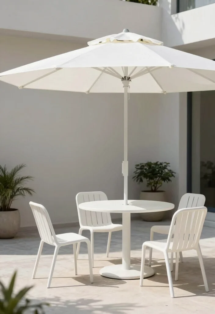 13 Clean White Patio Decor Ideas Minimalist Oasis 6. Simple White Umbrellas 0
