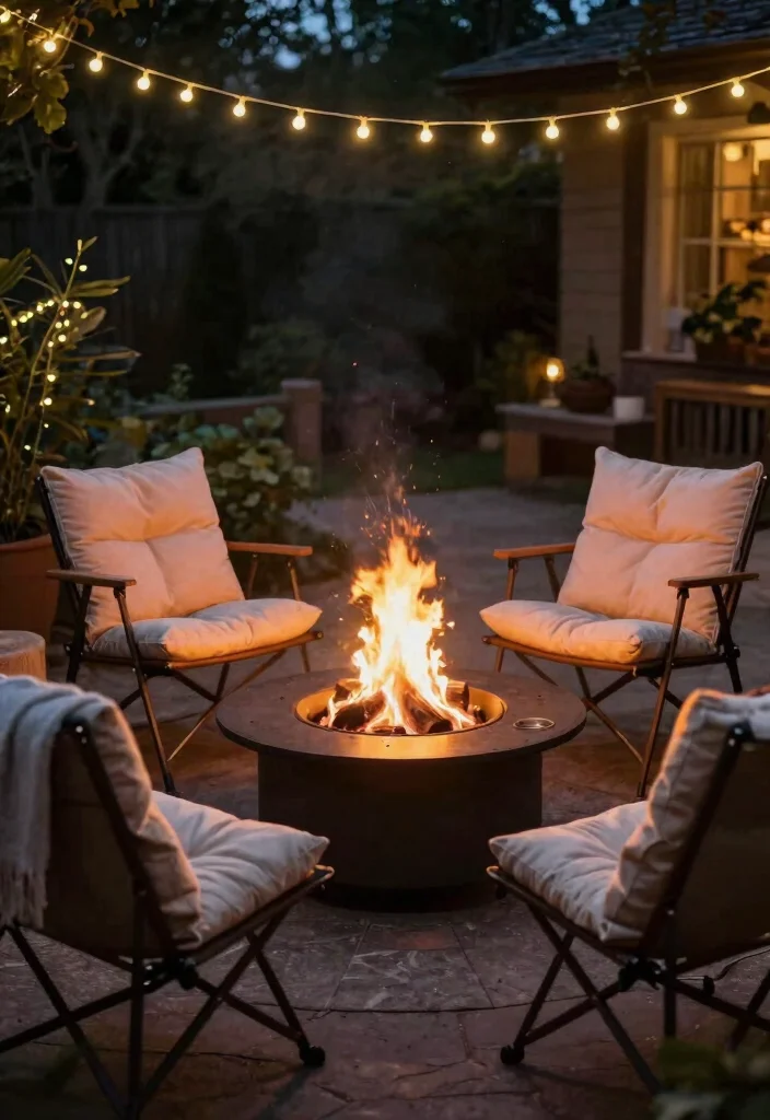 13 Clever Patio Decor Ideas with Folding Chairs Small Space 10. Cozy Fire Pit 0