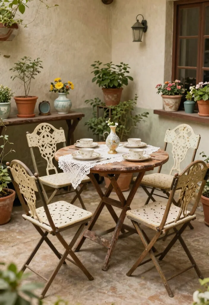 13 Clever Patio Decor Ideas with Folding Chairs Small Space 3. Vintage Vibes 0