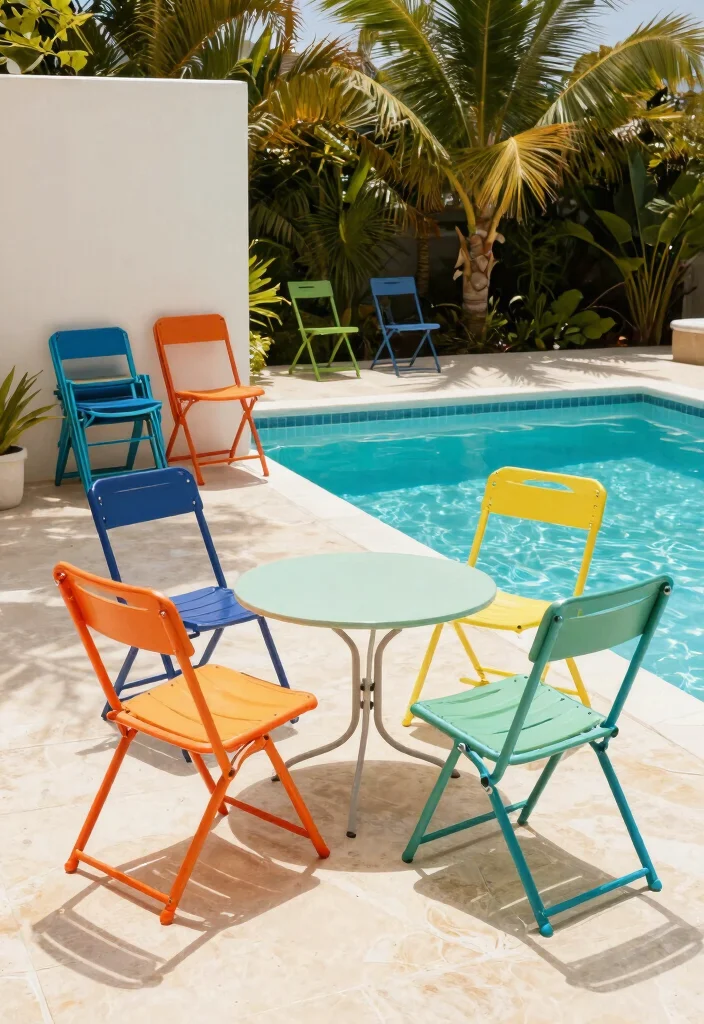 13 Cozy Above Ground Pool Seating Ideas for the Deck 11 13 Cozy Above Ground Pool Seating Ideas for the Deck 11. Folding Chairs for Flexibility 0