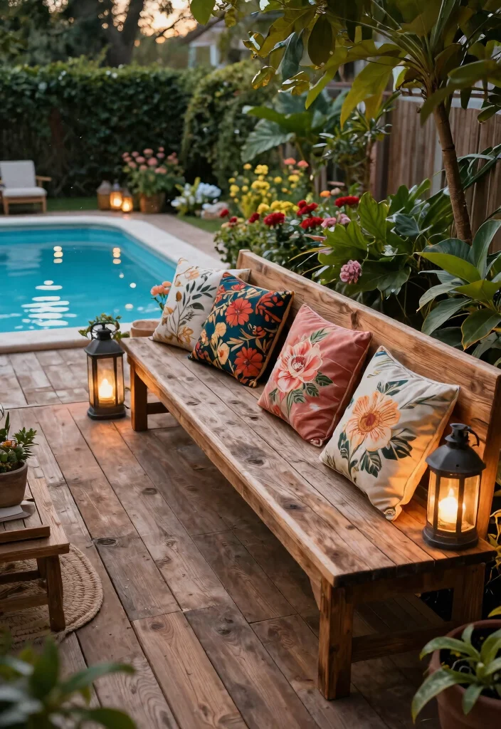 13 Cozy Above Ground Pool Seating Ideas for the Deck 4 13 Cozy Above Ground Pool Seating Ideas for the Deck 4. Rustic Wooden Benches 0