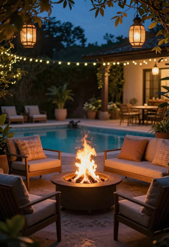 13 Cozy Above Ground Pool Seating Ideas for the Deck 6 13 Cozy Above Ground Pool Seating Ideas for the Deck 6. Poolside Fire Pit Seating 0