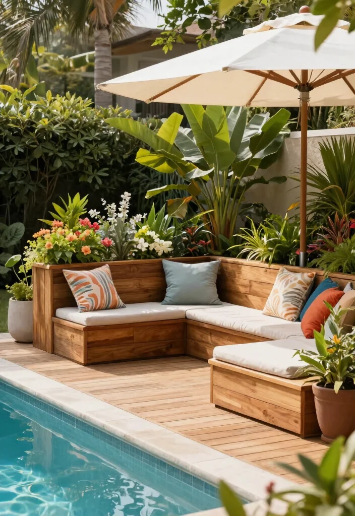 13 Cozy Above Ground Pool Seating Ideas for the Deck 8 13 Cozy Above Ground Pool Seating Ideas for the Deck 8. Built In Seating and Planters 0
