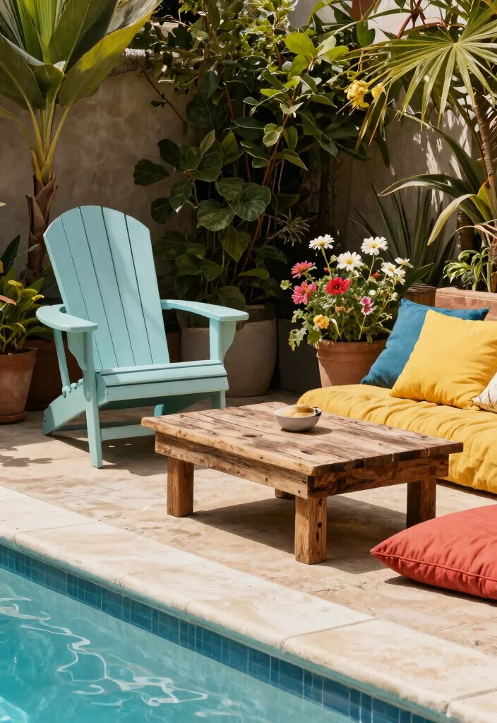 13 Cozy Above Ground Pool Seating Ideas for the Deck 9 13 Cozy Above Ground Pool Seating Ideas for the Deck 9. Vintage or Repurposed Furniture 0