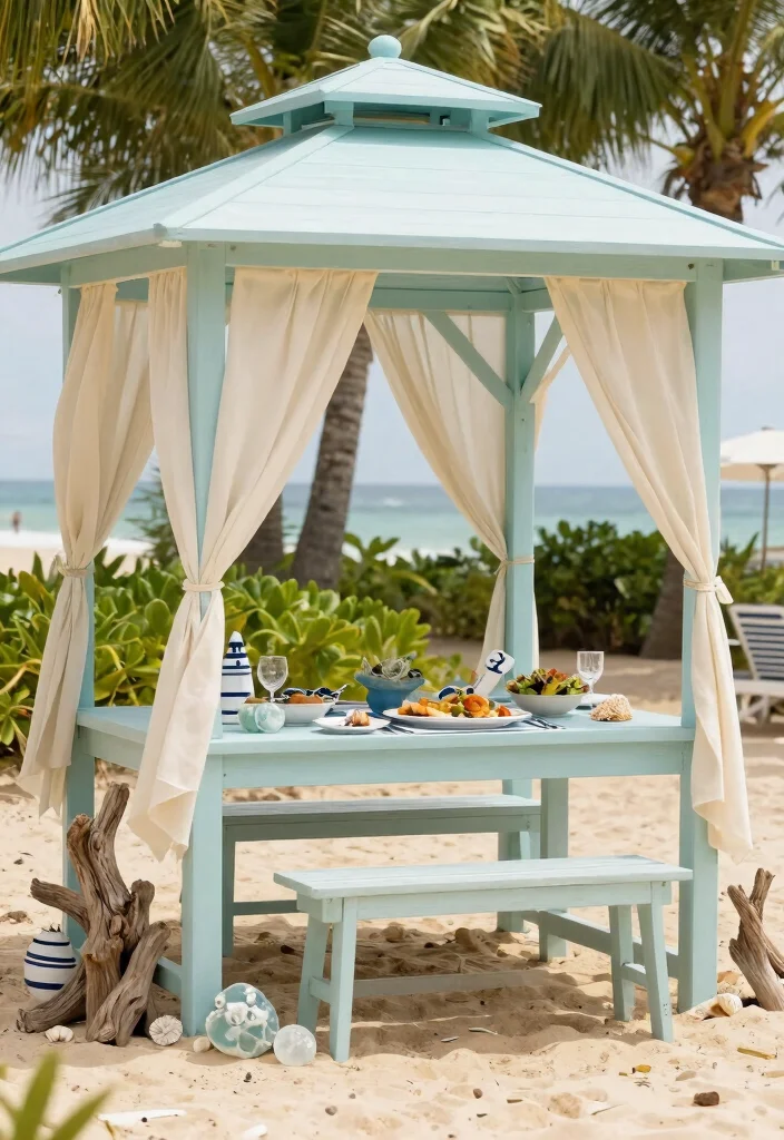 13 Cozy Gazebo Table Ideas for Outdoor Dining 10. Coastal Retreat Aesthetic 0